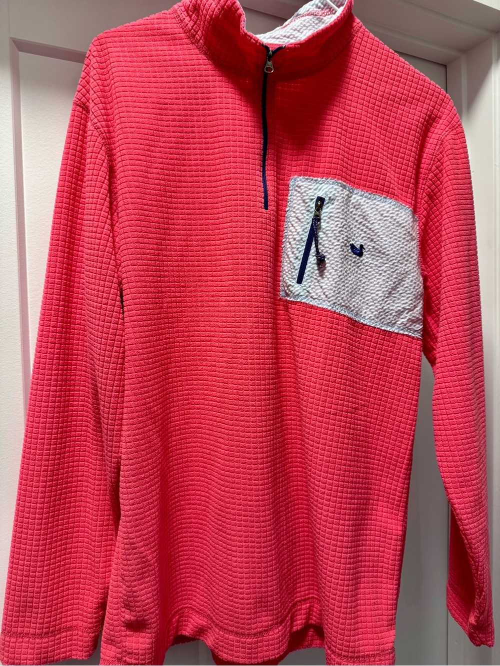 Southern Marsh Pink Quarter-Zip Pullover with Contrasting Chest Pocket